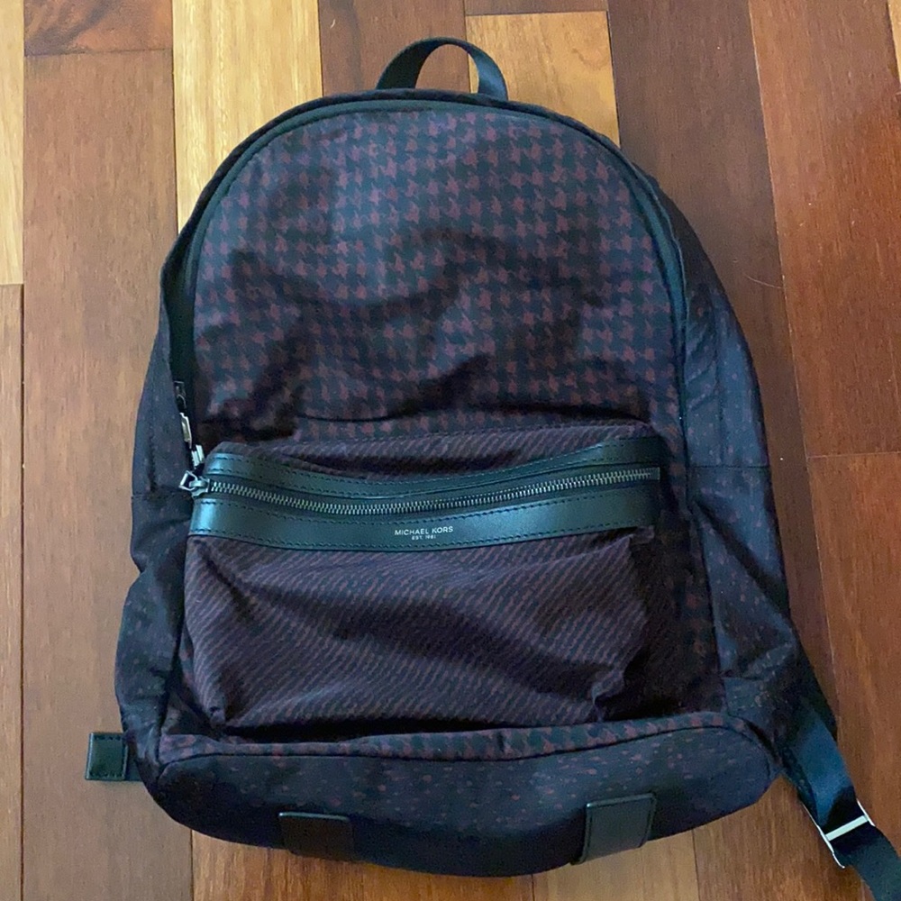 Michael Kors Burgundy and Black Patterned Backpack